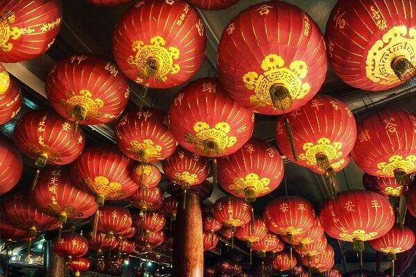 The Ceiling of Red Lanterns in Toa Pek Kong Temple, Batam, Indonesia