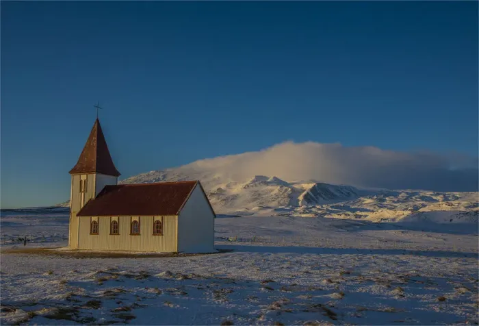 Framed Print : Church at Arnarstapi during Winter in Iceland Framed Print : Church at Arnarstapi during Winter in Iceland