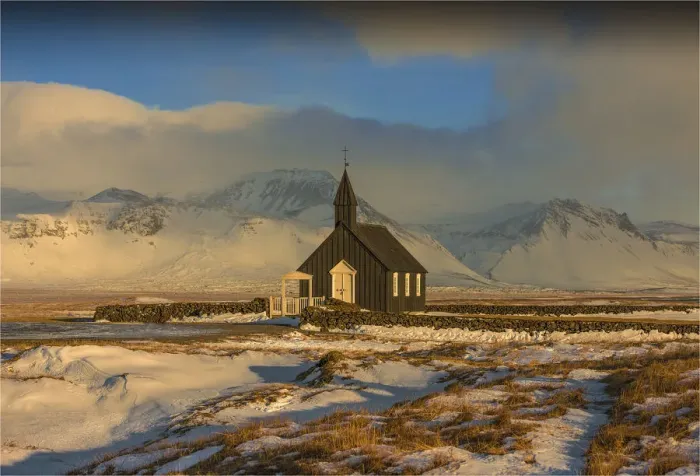 Framed Print : The church at Budir, Snaefellness, Iceland