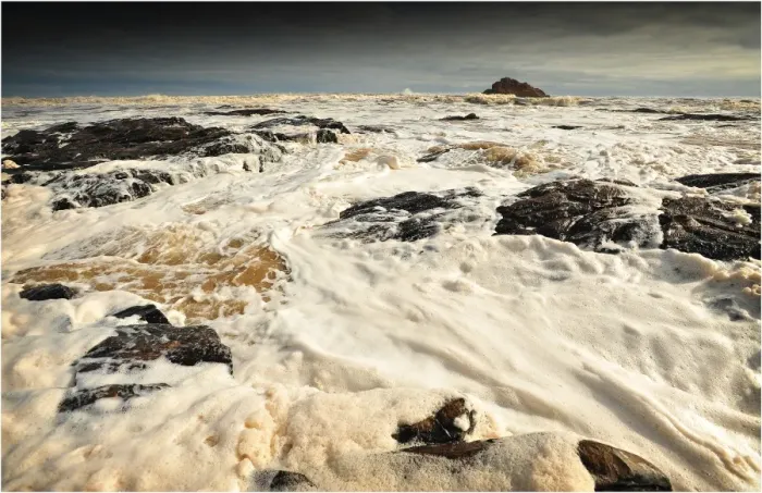 Framed Print : Churning seas caused by tidal surge and river Tannins, west coastline of Tasmania, Australia Framed Print : Churning seas caused by tidal surge and river Tannins, west coastline of Tasmania, Australia