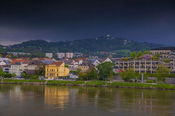 The city of Linz on a wet spring day, Austria