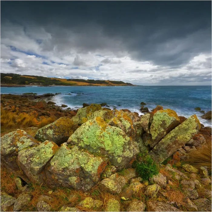 Framed Print : City of Melbourne Bay, named after a shipwreck, is a beautiful small cove on the Eastern coastline of King Island, Bass Strait, Tasmania