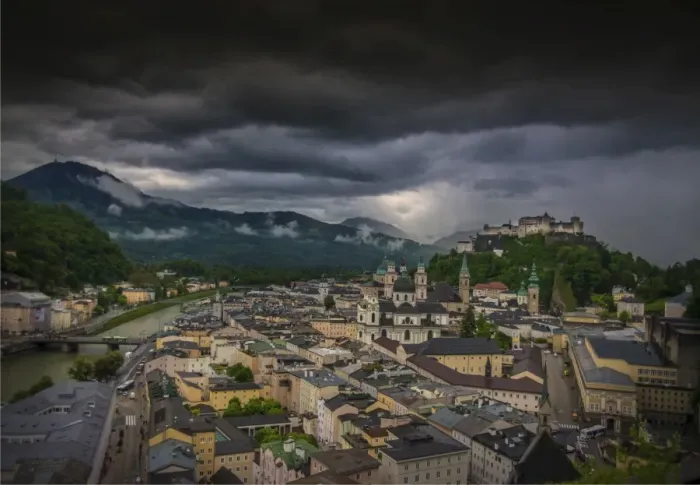 Framed Print : The city of Salzburg on the banks of the Salzach River, Austria Framed Print : The city of Salzburg on the banks of the Salzach River, Austria