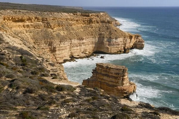 Cliffs along a rocky coastline, Island Rock, Kalbarri National Park, Western Australia, Australia