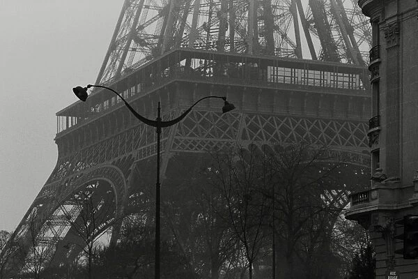 Closed Up Image of the Eiffel Tower, a Street Lamp Standing In Front of It, Front View, Paris, France