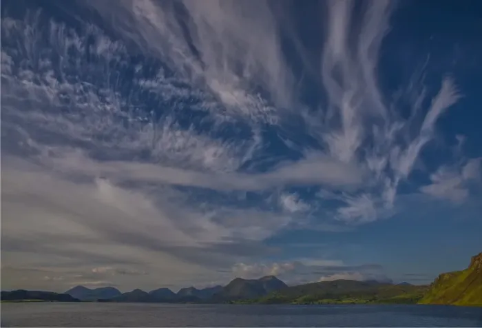 Framed Print : Cloudscape in Portree harbour, Isle of Skye, Scotland, the United Kingdom