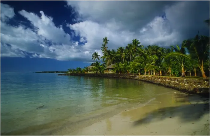 Framed Print : Coastal resort on The Island of Upolu, Western Samoa