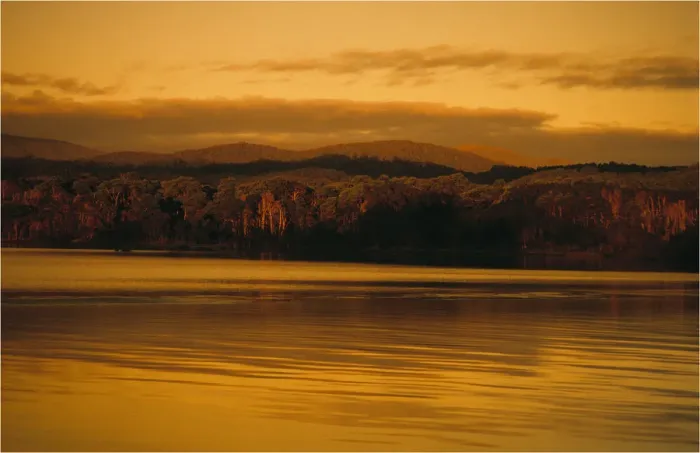 Framed Print : Coastal twilight, Macquarie Harbour, West coast Tasmania, Australia