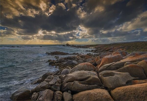 Coastal view of the docks, west coastline of Flinders Island, Bass Strait, Tasmania, Australia