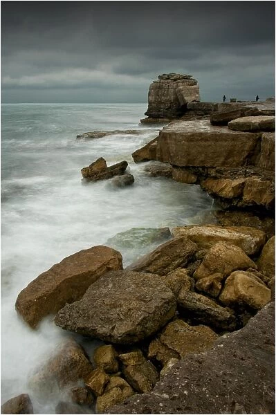 Coastline and Fishermen, Pulpit rock, Isle of Portland, Dorset, England