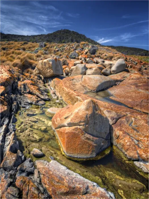 Framed Print : The coastline near Cape Frankland, on the West coast of Flinders Island, Bass Strait, Tasmania
