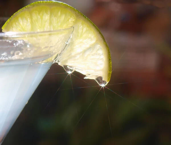 cocktail glass with fresh slice of lemon