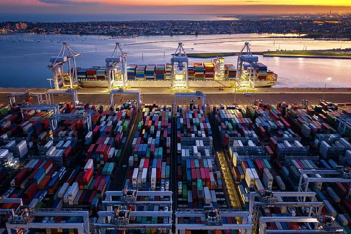 Framed Print : Colourful containers in the Port Melbourne cargo area at nigh ttime Framed Print : Colourful containers in the Port Melbourne cargo area at nigh ttime
