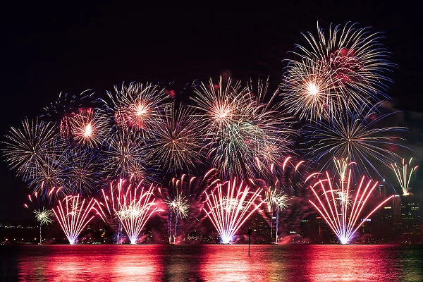 Colourful fireworks Over The Swan River, Perth - Western Australia