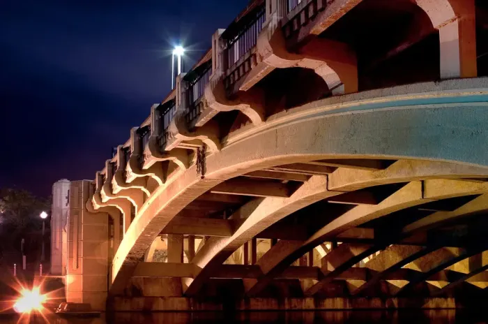Framed Print : The Concrete Arch of Adelaide of the City Bridge Carrying King William Road At Night, Adelaide, South Australia
