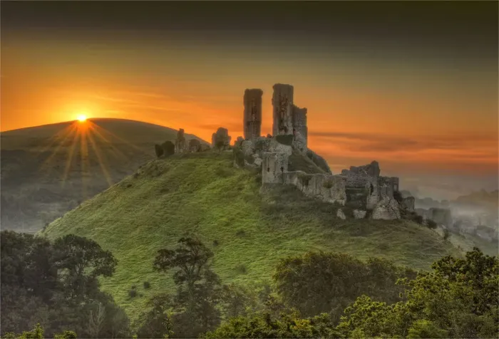 Framed Print : Corfe Castle sunrise Framed Print : Corfe Castle sunrise