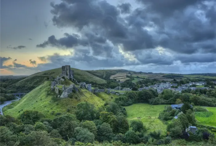 Framed Print : Corfe Castle view Framed Print : Corfe Castle view