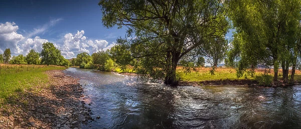 Corryong creek panorama in early summer, Upper Murray, north east Victoria, Australia