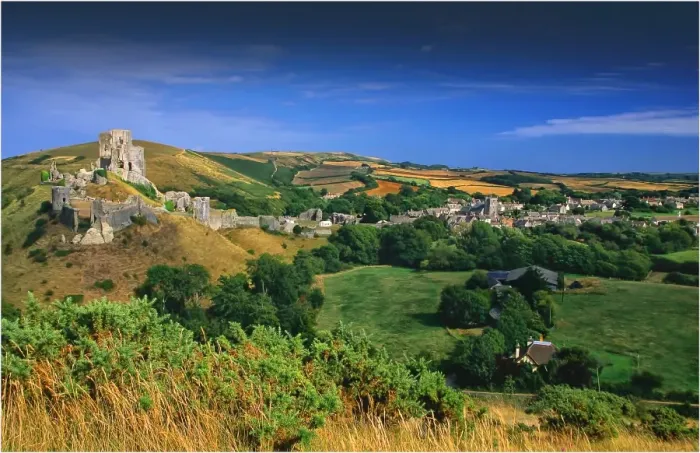 Framed Print : A countryside view near Corfe Castle, Isle of Purbeck, Dorset, England Framed Print : A countryside view near Corfe Castle, Isle of Purbeck, Dorset, England