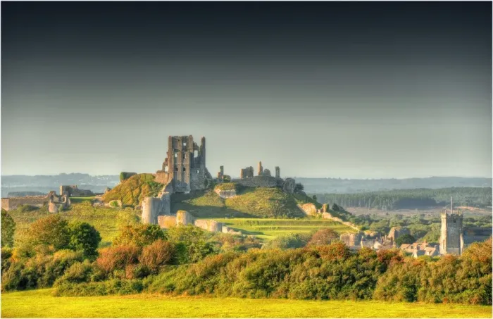 Framed Print : A countryside view near Corfe Castle, Isle of Purbeck, Dorset, England Framed Print : A countryside view near Corfe Castle, Isle of Purbeck, Dorset, England