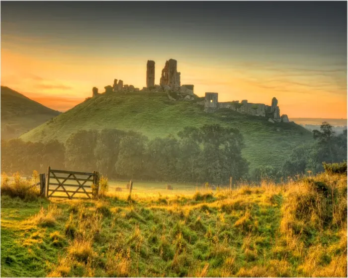 Framed Print : A countryside view near Corfe Castle, Isle of Purbeck, Dorset, England