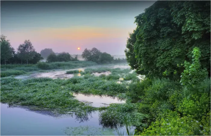 Framed Print : Countryside view along the Stour River at dawn, Dorset, England, United kingdom