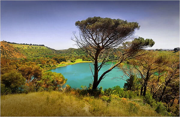Crater lake, a smaller body of water within the nature reserve of the Blue Lake, Mount Gambier, South Australia