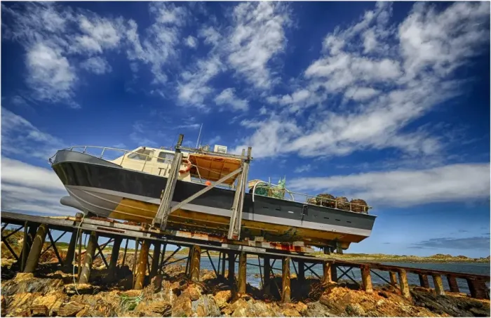 Framed Print : Crayfish trawler in dry dock, Nelson bay, Tarkine area of the west coast, Tasmania Framed Print : Crayfish trawler in dry dock, Nelson bay, Tarkine area of the west coast, Tasmania