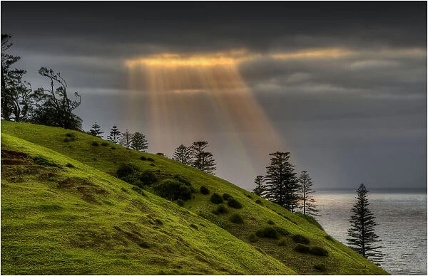Crepuscular rays over cemetery bay