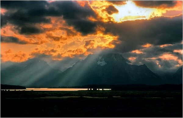 Crepuscular rays over the Grand Teton mountains, Wyoming