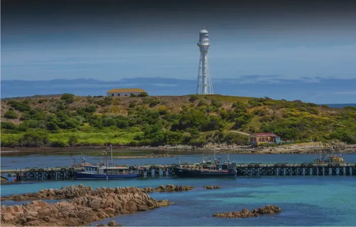 Framed Print : Currie lighthouse and harbour, King Island, Bass Strait, Tasmania, Australia Framed Print : Currie lighthouse and harbour, King Island, Bass Strait, Tasmania, Australia