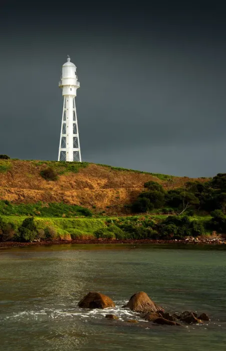Framed Print : Currie lighthouse in stormy weather