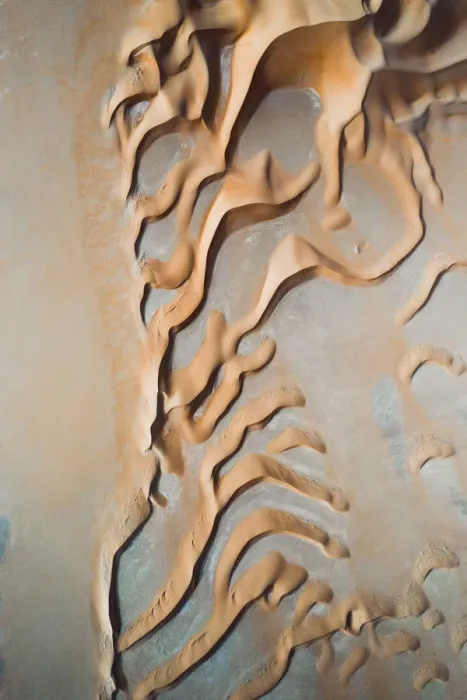 Framed Print : Curvy desert dunes taken from above, United Arab Emirates