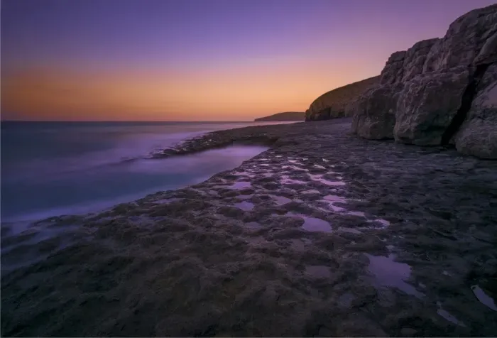 Framed Print : Dancing Ledge sunset afterglow