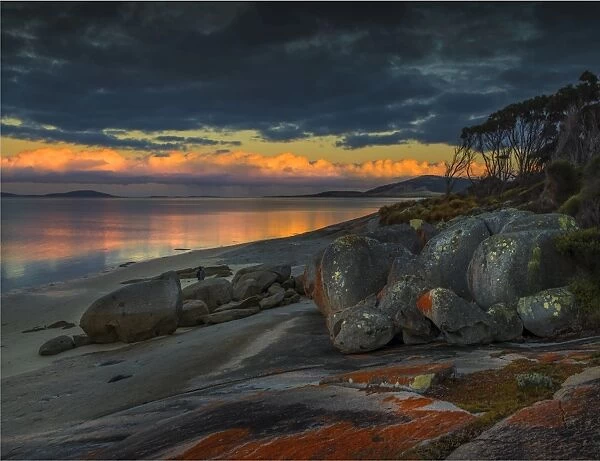 Dawn at blue rocks, west coastline of Flinders Island, Bass Strait, Tasmania, Australia