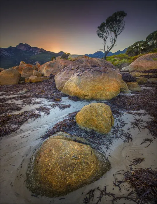 Framed Print : Dawn at Fotheringate beach Flinders Island, Bass Strait, Tasmania, Australia