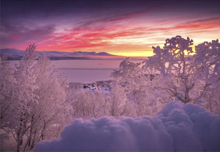 Framed Print : Dawn light sweeps across the landscape at Bjorkliden, Lapland, Sweden