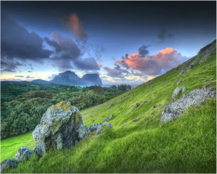 Framed Print : Dawn over the mountains on Lord Howe Island