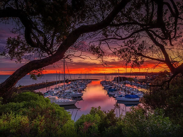 Dawn skies at Newhaven Yacht club, Phillip Island, Bass Coast, South Gippsland, Victoria, Australia