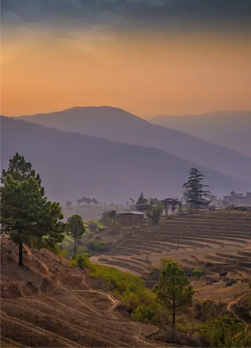 Framed Print : A dawn sky lights up the Punakha valley in Bhutan Framed Print : A dawn sky lights up the Punakha valley in Bhutan
