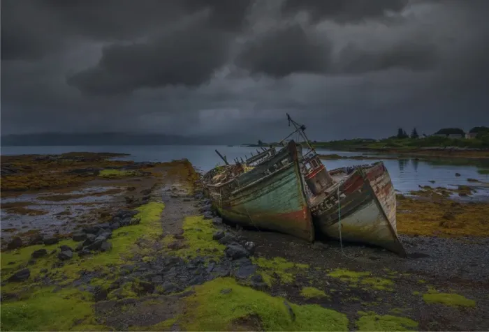 Framed Print : Derelict boats