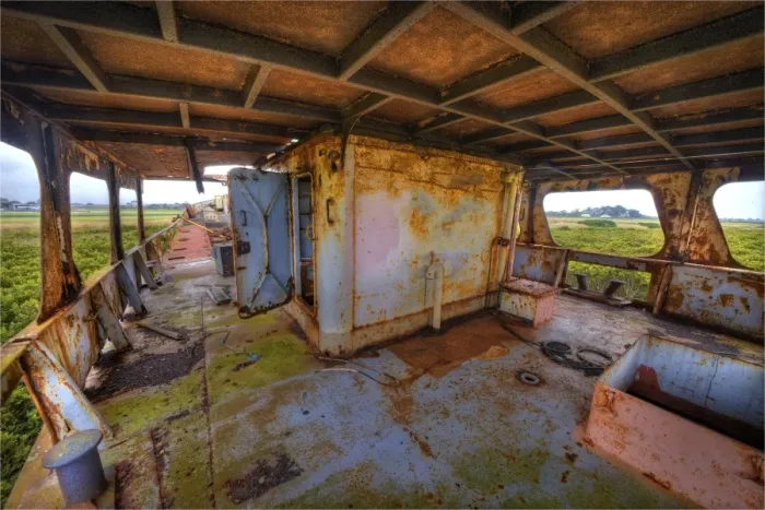 Framed Print : Derelict old Freighter ship lying in a mangrove swamp, near Tooradin, Western port bay, Victoria