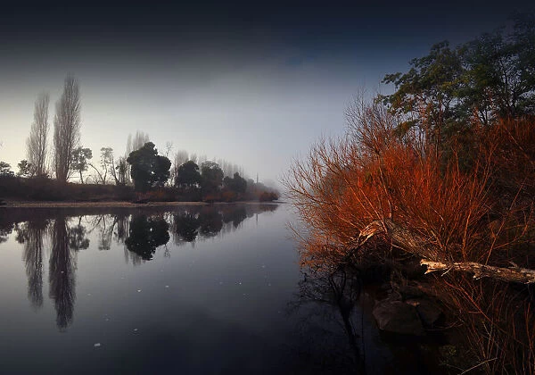Derwent river Foggy morning in late winter Tasmania