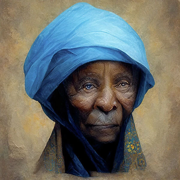 Digital artwork portrait of an elegant and attractive elderly African lady