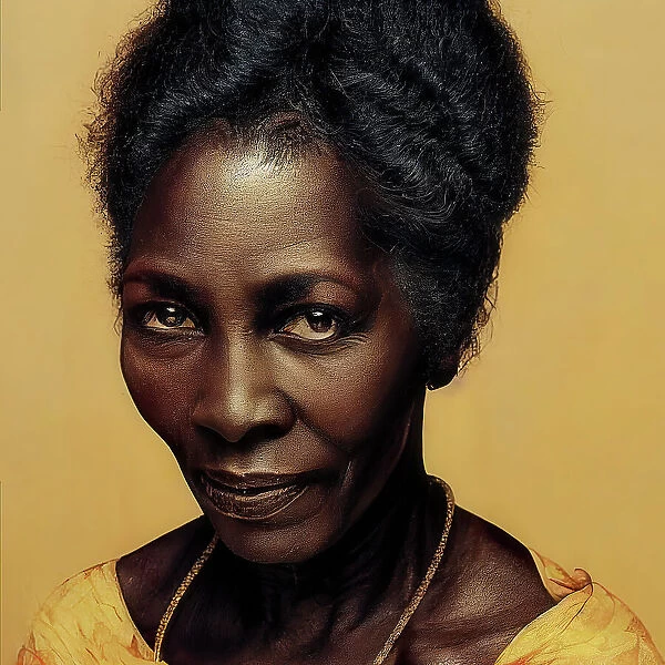 Digital artwork portrait of an elegant and attractive elderly African lady