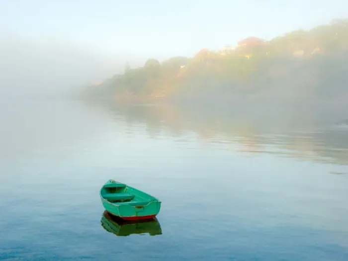 Framed Print : Dinghy in the fog. Port Lincoln. South Australia