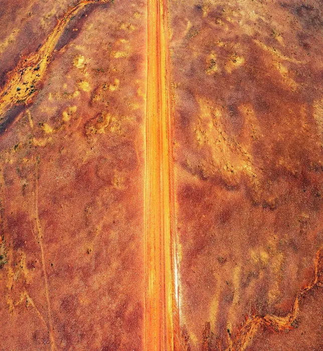Framed Print : Dirt road line outback landscape aerial