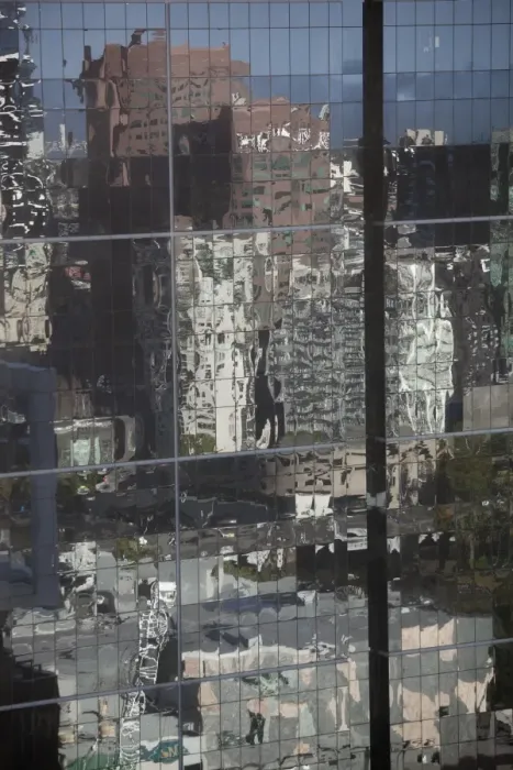 Framed Print : Distorted reflections of city skyscraper in Melbourne, Victoria, Australia Framed Print : Distorted reflections of city skyscraper in Melbourne, Victoria, Australia