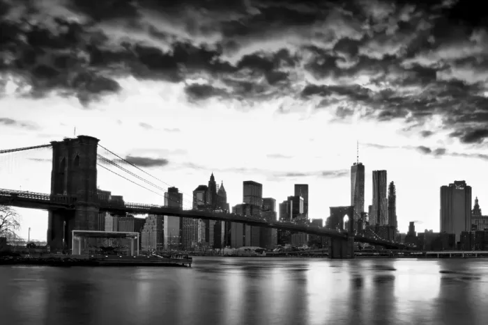 Framed Print : Dramatic clouds over the Manhattan skyline in black and white Framed Print : Dramatic clouds over the Manhattan skyline in black and white