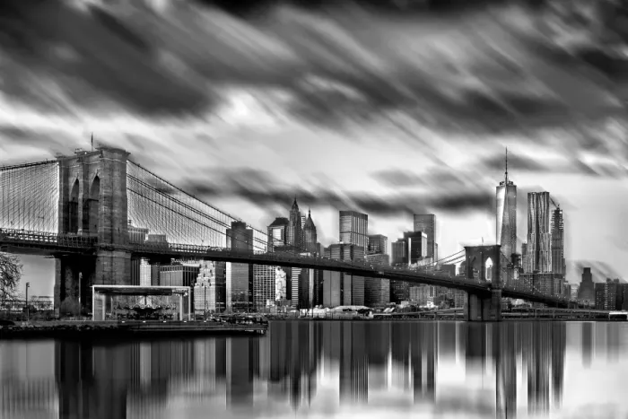 Framed Print : Dramatic clouds over the Manhattan skyline in black and white Framed Print : Dramatic clouds over the Manhattan skyline in black and white